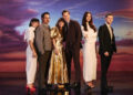From left, Constance Zimmer, Michael Peña, Linda Cardellini, Andrew Rannells, Camilla Morrone and Jamie Bell.