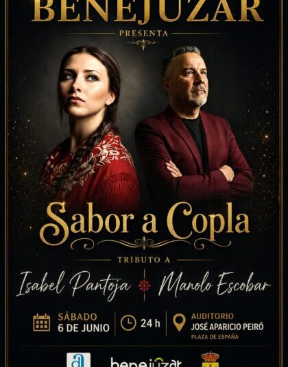Benejúzar, evento cultural: Espectáculo musical 'Sabor a copla', en homenaje y tributo a los cantantes Isabel Pantoja y Manolo Escobar, dentro de las fiestas patronales de la Virgen del Rosario y de Moros y Cristianos 2026