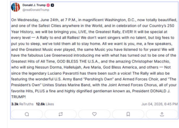 Trump anunció actos por los 250 años de la independencia en EE.UU., pero varios cantantes rechazaron la invitación y lo hicieron enojar.