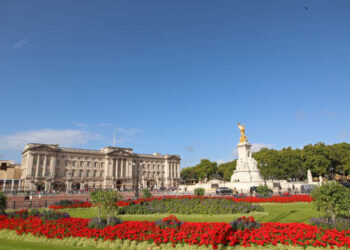 El Palacio de Buckingham, la residencia oficial del monarca británico, en Londres el 11 de septiembre de 2025. El príncipe Harry se reunió con su padre, el rey Carlos III, en su residencia Clarence House en Londres el miércoles, poniendo fin a un distanciamiento de 19 meses después de que el príncipe apelara a la reconciliación a principios de este año. Harry, quien cortó lazos con la familia real en 2020, se reunió con el rey para tomar un té privado, según una fuente cercana a la realeza, su primer encuentro desde febrero de 2024. (Foto de Rhianna Chadwick / AFP)