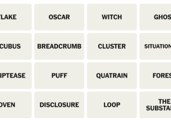 Tablero de Conexiones del NYT del 5 de junio de 2026: FLAKE, OSCAR, WITCH, GHOST, INCUBUS, BREADCRUMB, CLUSTER, SITUATIONSHIP, STRIPTEASE, Puff, QUATRAIN, FOREST, OVEN, DISCLOSURE, LOOP, THE SUBSTANCE.