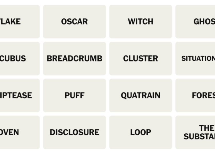 Tablero de Conexiones del NYT del 5 de junio de 2026: FLAKE, OSCAR, WITCH, GHOST, INCUBUS, BREADCRUMB, CLUSTER, SITUATIONSHIP, STRIPTEASE, Puff, QUATRAIN, FOREST, OVEN, DISCLOSURE, LOOP, THE SUBSTANCE.