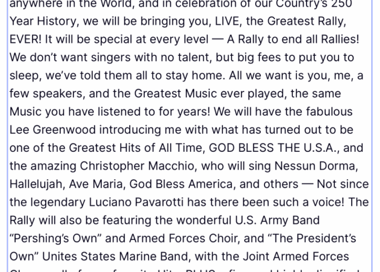 Trump cancela conciertos de 'Freedom 250' y planea reunirse con Lee Greenwood