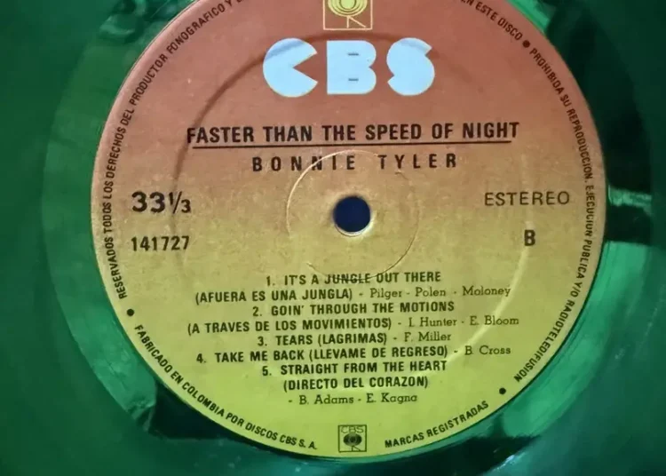 Vinilo verde de Discos que CBS S.A. Colombia lanzó en 1983 de Bonnie Tyler.