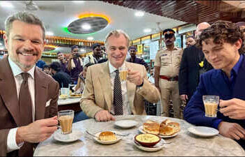 'Chai es lo primero': Christopher Nolan, Tom Holland y Matt Damon salen a tomar el té antes del estreno de 'La Odisea'