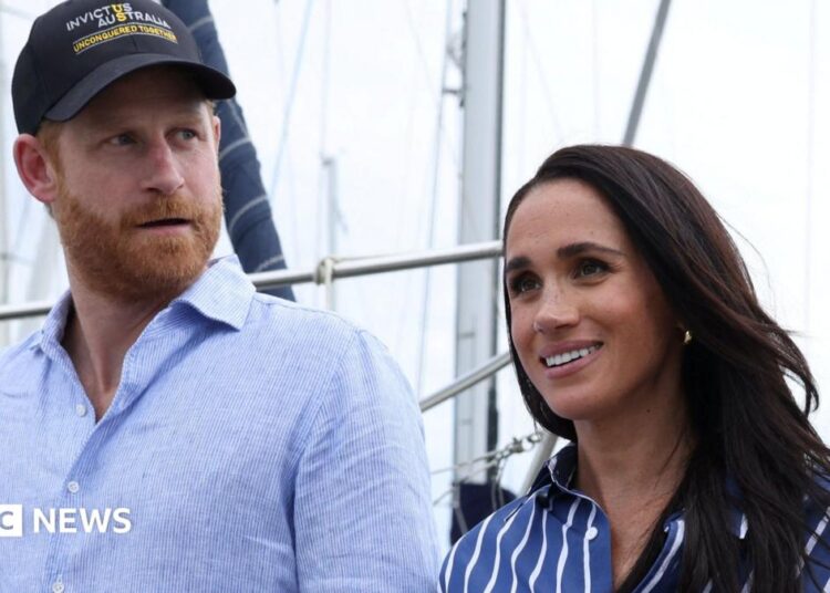 Prince Harry and Meghan, head and shoulders, on a picture from Australia in April 2026