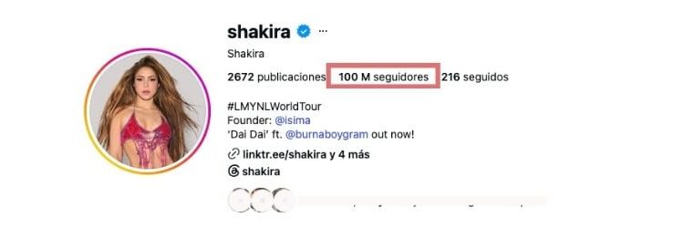 Shakira hace historia como la primera artista latina en alcanzar los 100 millones de seguidores en Instagram