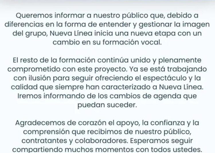 Comunicado oficial de Nueva Línea.