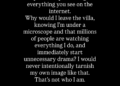 Texto sobre un fondo oscuro que expresa pensamientos sobre las percepciones en línea y gratitud por el apoyo.